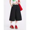 Direto do fabricante: Shorts Jeans Cropped Preto Simples Retro Americano para o Verão, Shorts Listrados de Bolso Largos Soltos Unissex