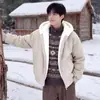 Chaqueta de Montaña con Capucha Estilo Retro Americano de Explorador, Terciopelo, Águila Americana, Ropa de Algodón con Terciopelo Plus, Top de Invierno para Pareja, Chaqueta de Piel Sintética para Hombre