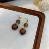 Nuevos Pendientes Redondos Irregulares Estilo Chino Retro Maillard Otoño e Invierno Temperamento Diseño de Nicho Moda Pendientes Versátiles