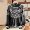 Suéter de lana 100% para niños de otoño e invierno, cuello semi-alto, engrosado, patrón Fair Isle, jersey, tejido base, suéter de manga larga