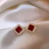 Serie Roja~Aretes de Gota de Aceite en Forma de Corazón, Aretes de Botón Vintage de Lujo Ligero de Gama Alta, Aretes de Moda Otoño e Invierno, Venta al por Mayor de Nicho