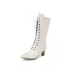Botas de Mujer Nuevas de Caña Alta con Cordones, Botas de Cuero Retro con Tacón Grueso, Botas de Moda para Primavera, Otoño e Invierno