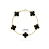 Pulsera de Calcedonia Morada Natural de Cinco Flores [Versión Alta Dorada V Chapado Grueso en Oro] Pulsera de Trébol de Cuatro Hojas de 18 Quilates para Mujer, Artesanía Exquisita