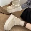 Botas de Solado Grosso para Mulheres, Look Retro Emagrecedor e Alargador, Botas Curtas de Outono, Branco Novo Outono e Inverno Estilo Birkenstock para Neve