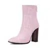 Outono/Inverno 4 Botas Curtas Grossas de Comércio Exterior Europeu e Americano da Amazon Novas Botas de Couro de Cobra Rider Salto Alto tamanho plus Preto