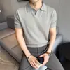 Camisa básica de tricô de luxo masculina com mangas com punho ~ Modal de alta qualidade, amigável à pele, lã macia, gola redonda, camiseta fina de manga curta