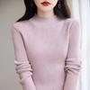 Suéter de punto de algodón 100% con cuello semialto y corte ajustado, para otoño e invierno, con estilo, camisa de manga larga para mujer.