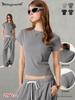 Camiseta Básica de Verão 2025 Estilo Americano Slim-Fit de Manga Curta e Gola Redonda para Mulheres, Adequada para Usar em Camadas ou Sozinha