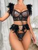 Conjunto de Lencería Sexy de Moda de Venta Caliente Europea y Americana con Encaje de Plumas Seductoras y Cadena Metálica