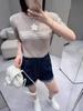 25 Verano Nuevo Estrella de Cinco Puntas Alfabeto Jacquard Manga Corta Suéter para Mujer Top Coreano Cuello Redondo Manga Abullonada Suéter