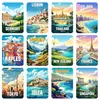 Ímãs de Geladeira com Ilustrações Vintage de Viagens pelo Mundo Alemanha Nova Zelândia Espanha Atrações de Vários Países Ímãs de Geladeira de Lembrança