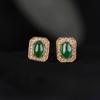 Yilu Plata S925 Plata Esterlina Chapado en Oro Jade Retro Lujo Ligero Sensación de Alta Gama Aretes Geométricos Cuadrados Cara de Huevo Aretes Distintivos