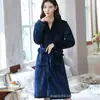 Bata de noche para mujer Otoño e Invierno Bata de noche de franela para mujer Forro polar de vellón de coral Bata larga de noche Manga larga talla extra Bata de baño Pijama para mujer