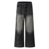 Marca de Moda Americana Jeans de Pierna Recta Sueltos Lavados Retro con Efecto Desgastado y Patrón de Rayos para Hombres y Mujeres para Usar el Mismo Estilo de Pantalones