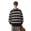 Colección de otoño e invierno: suéter a rayas de bloques de color para hombre, capa interior casual, tejido para parejas, suéter de ajuste relajado estilo japonés, top de punto retro