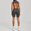 Ropa de Yoga al por Mayor Transfronteriza, Mono Deportivo de Patchwork de Tela Cepillada para Pilates, Diseño de Espalda Hueca, Ropa Adelgazante para Fitness, Dropshipping