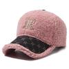Outono e inverno cordeiro lã letra R stick ball hat moda feminina cara de olhar pequeno inverno quente pelúcia chapéu de algodão all-match tampa de pico