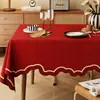 Mantel de Boda Impermeable Anti-quemaduras Sin Lavar Tapete para Mesa de Comedor Compromiso Recién Casados Rojo Festivo Mantel para Mesa de Café Encaje Forma Irregular Mantel