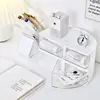 Caja de Almacenamiento Multifuncional Semicircular para Escritorio Estilo Ins Nórdico, Caja de Plástico para Oficina y Cosméticos, Caja de Almacenamiento Giratoria