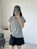Camiseta feminina de manga curta Xiao Fei, blusa de base para primavera e verão, simples, solta, que esconde a carne, modeladora, cor sólida, casual, top de algodão
