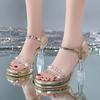Zapatos de Tacón Alto Abiertos para Mujer, PVC 2026 Nuevo Estilo de Verano, Sandalias Transparentes con Tira al Tobillo y Pedrería, Estilizadoras