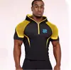 Jaqueta Skin Popular Transfronteiriça Masculina com Capuz Slim-Fit Elástica de Secagem Rápida para Corrida, Levantamento de Peso, Fitness, Roupa Esportiva Respirável