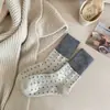Calcetines de Lunares para Mujer, Calcetines de Media Pantorrilla, Engrosados para Otoño e Invierno, Cálidos, Estilo Japonés Retro, Patchwork de Lunares, Calcetines Largos de Bloqueo de Color