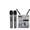 Mixer Pequeno de 4 Canais com Efeitos DSP, Reverb, Bluetooth, Canto ao Ar Livre, Mixer de Gravação para Microfone Sem Fio Um-Para-Dois