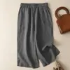 Pantalones cortos casuales retro holgados de color sólido de siete colores, pantalones anchos de tres cuartos de algodón y lino para mujer en blanco, gris, negro, albaricoque y verde