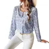 Nuevo Top Francés de Mujer con Estampado, de Manga Larga, para Comercio Exterior Transfronterizo Europeo y Americano