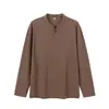 Suprimento de Comércio Exterior Outono 2026 Mais Vendido Camiseta Masculina de Manga Longa com Gola Henry, Camisa Básica Masculina Solta com Textura Waffle e Decote V