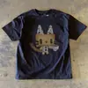Camiseta de verano de algodón puro con estampado de gato retro americano lindo, corte holgado, diseño de nicho, manga corta para niños y niñas