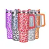 Termo para Coche de Acero Inoxidable 304 Elástico Borde Caliente Estampado Leopardo Plateado 40 oz Primera Generación Mismo Estilo Stanley Logo Personalizado