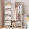 Guarda-Roupa Combinado Simples de Chão com Prateleiras de Ferro Minimalistas, Dobrável para Apartamentos de Aluguel e Dormitórios, Armazenamento Interno, Armazenamento de Roupas à Prova de Poeira