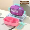 Caja de almuerzo compartimentada simple de acero inoxidable 304 para estudiantes con juego de cubiertos (tenedor y cuchara) y vaso de plástico para almuerzo
