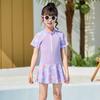 Moda de trajes de baño para niños 2025 traje de baño tipo jumpsuit para niñas traje de entrenamiento de natación infantil con cremallera estampada con costuras