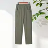 Pantalones de verano de cintura alta de nueve puntos para mamá, pantalones sueltos para mujeres de mediana edad y ancianas, estilo de verano fino, pantalones casuales rectos para abuela