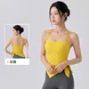 Camisola de yoga transfronteiriça para mulheres com bojos, alças finas, design de costas cruzadas, top fitness modelador