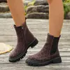 Zíper nas costas Outono atacado Estampa de leopardo Retrô Tamanho grande Botas Martin Estilo britânico Feminino Bico redondo Sola grossa Botas de tornozelo Comércio exterior 2025