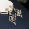 Brincos de Flor Romboidal Cravejados com Diamantes, Estilo Europeu e Americano, Brincos Elegantes Estilo Palaciano, Brincos de Luxo Leve e High-End