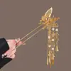 Pasador de pelo dorado con borla de mariposa estilo antiguo en forma de U para mujer, nuevo accesorio para el pelo estilo chino Hanfu para recogidos en la parte posterior de la cabeza