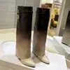 Botas Largas con Hebilla de Metal Calzado Femenino de Comercio Exterior Botas Altas para Pantalón Tacón de Cuña Botas de Montar Tacón de Aguja Talla Grande Botas Hasta la Rodilla
