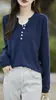 Camiseta básica de punto versátil y sencilla 100% algodón para mujer, top de punto puro con cuello en V semiabierto, top fino de manga larga de otoño para mujer