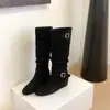 Mismo Estilo, con un Aumento de Altura Interna de 5 cm~ Moda Coreana, Hebilla Elegante, Botas Apiladas de Media Pantorrilla para Mujer, Nuevas Botas Martin de Otoño e Invierno