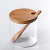 Borosilicato vidro tempero jarra terno bambu tampa suprimentos de cozinha caixa de tempero casa garrafa de tempero criativo com colher