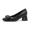 Zapatos de Mujer Estilo Tweed Tacón Grueso Nuevo Estilo Principios de Primavera 2025 Estilo Francés Modernos Ropa de Trabajo Boca Baja Empalme Tacones Altos