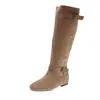 Botas de plataforma de nuevo estilo para mujer que aumentan la altura, estilo western retro con hebilla de cinturón, botas de caña alta, estilo coreano, versátiles, cómodas, botas de suela plana y caña ancha