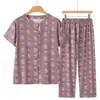 Traje de Algodón y Seda para Mamá, para Mujeres de Mediana Edad y Mayores, Pijama de Verano, Cárdigan Superior de Manga Corta para Abuela, Algodón Artificial para Señoras Mayores
