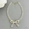 Delicado Collar Pulsera de Moño de Perlas Estilo Chanel para Mujer, Moderno, Elegante, Exquisita Cadena para Clavícula con un Toque de Alta Gama
