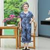 Conjunto de Algodão e Seda de Verão para Mãe, Cardigã de Manga Curta para Mulheres de Meia-Idade e Idosas, Roupa de Casa de Algodão e Seda para Senhora Idosa, Conjunto de Duas Peças para Vovó